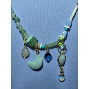 Boho Natural Stone Beaded Necklace - Cream and Blues